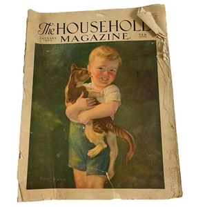 The Household Magazine Vintage January 1930 Boy Holding Cat Ephemera Damage - Picture 1 of 5