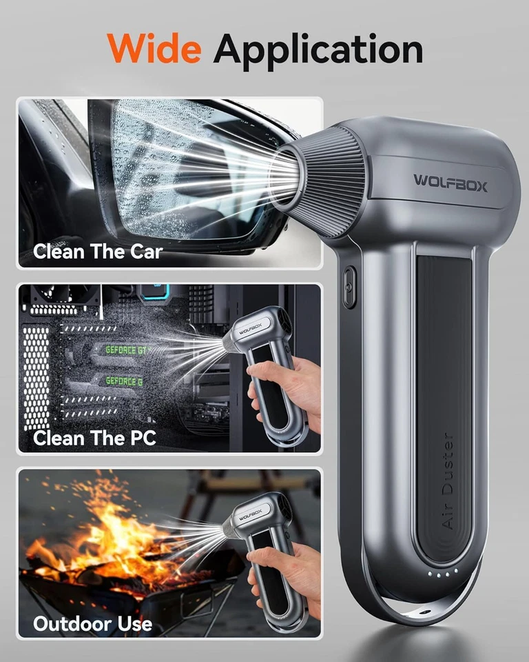 WOLFBOX Spolverino Elettrico Aria 150000RPM Brushless 3 Velocità Turbo Ventilatore JetFan per Auto - Immagine 1 di 4