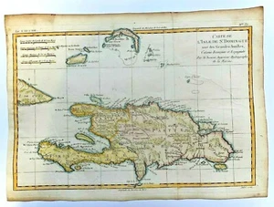 MAPA ANTIGUO DE SAN DOMINGUE 1780 RIGOBERT BONNE EN COLORES SIGLO XVIII - Imagen 1 de 5