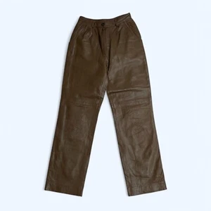 VERA PELLE Womens Italian Chocolate Brown 100% Leather Trousers Pants UK 8 US 4 - Picture 1 of 14