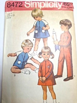 Jumpsuit Dress Romper Girls Boys 6 Simplicity 8472 Sewing Pattern Cut VTG Childs - Image 1 of 4