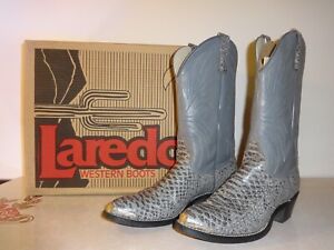 VTG Mens Laredo Western Cowboy Boots Size 8.5 Gray Snakeskin with Original Box