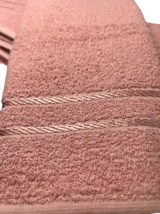 5 NOS Vintage MARTEX Hand Towels 100% Cotton USA Pink English Rose Satin Stripe - Picture 1 of 5