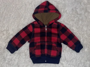 NWT THE CHILDRENS PLACE BABY BOYS 6-9 MONTHS FLEECE HOODIE RED PLAID FULL ZIP - Picture 1 of 5