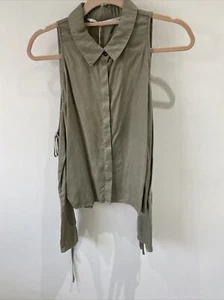 Zara Cold Shoulder Split Long Sleeve Khaki Shirt. Size M. NWT. - Picture 1 of 5