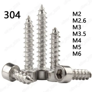 304 Stainless Steel M2 M2.6 M3 M3.5 M4-M6 Hex Socket Cap Head Self Tapping Screw - Picture 1 of 9