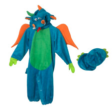 Dinky Dragon Infant Costume Baby 6 Mos M Jumpsuit Hat Shoe Cover Blue Halloween