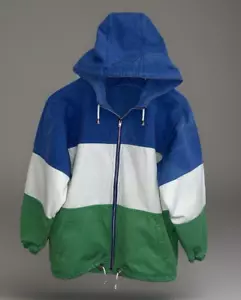 VTG Nautical Style Spring Hooded Windbreaker Jacket Blue Green White - Sz S - Picture 1 of 9