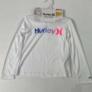 Hurley Girls Youth Shirt 4 Swim Stretch UPF Sunshirt Rash Guard White Size 4 - Picture 1 of 7