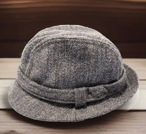 Wool Fedora Hat Gray Country Gentleman Tweed Herringbone Mens LARGE USA VTG - Picture 1 of 8