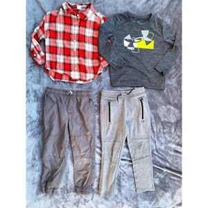 Gap Under Armour Boys Outfit Set Flannel Shirt Joggers sz 4 5Y - Picture 1 of 5
