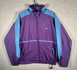 Vintage Asics Jacket Adult Medium Purple Nylon Windbreaker 90s Hip Hop Full Zip - Picture 1 of 12