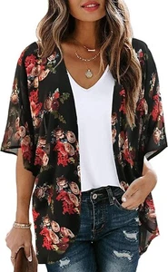 Cárdigan kimono estampado floral suelto para mujer Blusa informal Prendas para el torso - Imagen 1 de 5
