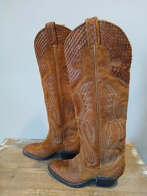  Larry Mahan Boots Women 5 Snakeskin Exotic Tall Cowgirl Rodeo Western Texas - Image 1 of 4