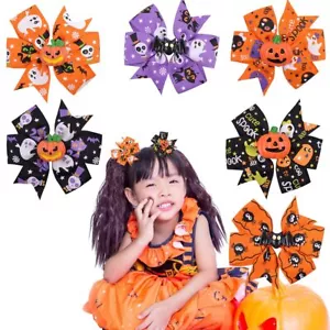 Halloween Hair Clips Pumpkin Bat Spider Skeleton Hairpins Kids Girls 6PCS - Picture 1 of 7