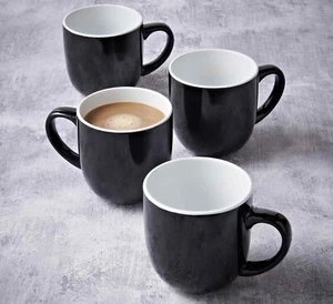 Glossy Set Of 4 Tea Coffee Mug Quality Stoneware Hot Drink Grey/Blue/Green/Black - Picture 1 of 9