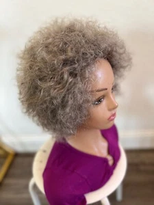 Gray human hair Afro wig. 4 inches long - Picture 1 of 7