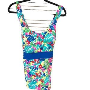 Lands End Tankini Top Women 18 Colorful Floral Shelf Bra Swim Top Halter Beachy - Picture 1 of 5