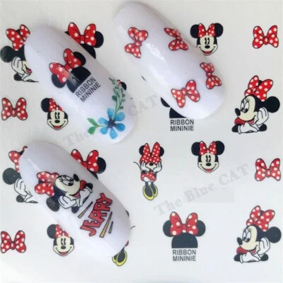 Nail Art Stickers Water Decals Transfer , Disney Minnie Mouse & Ribbon Minnie