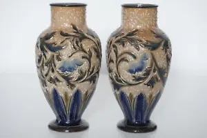 Doulton Lambeth Pair Vases - Alice E.Budden - Incised Floral Design - c.1886 - Picture 1 of 11