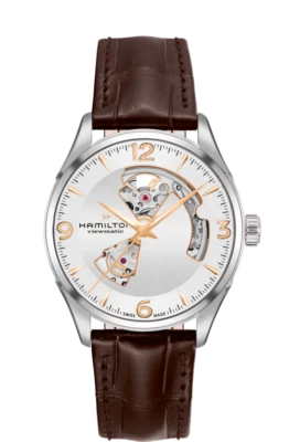 Reloj para hombre Hamilton Jazzmaster corazón abierto automático esfera blanca correa de cuero H32705551 Foto 1 de 4