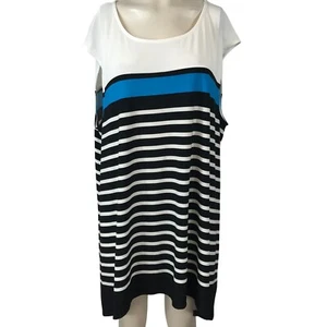 CALVIN KLEIN - WOMEN'S 1X - BLACK & WHITE STRIPE SHORT SLEEVE ROUND NECK TOP - Picture 1 of 5