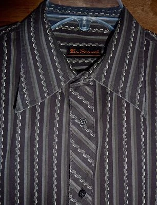 BEN SHERMAN - BROWN STRIPE LONG-SLEEVE COTTON SHIRT - MENS XL/34 Foto 1 de 2
