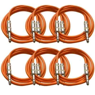 6 Pack of 6 Foot Orange TRS to TRS Patch Cables PA/DJ Cords 1/4 Inch TRS - Image 1 of 4