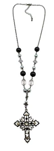 Ornate Beaded Rhinestone Gothic Cross Pendant Necklace #N2185 - Picture 1 of 2