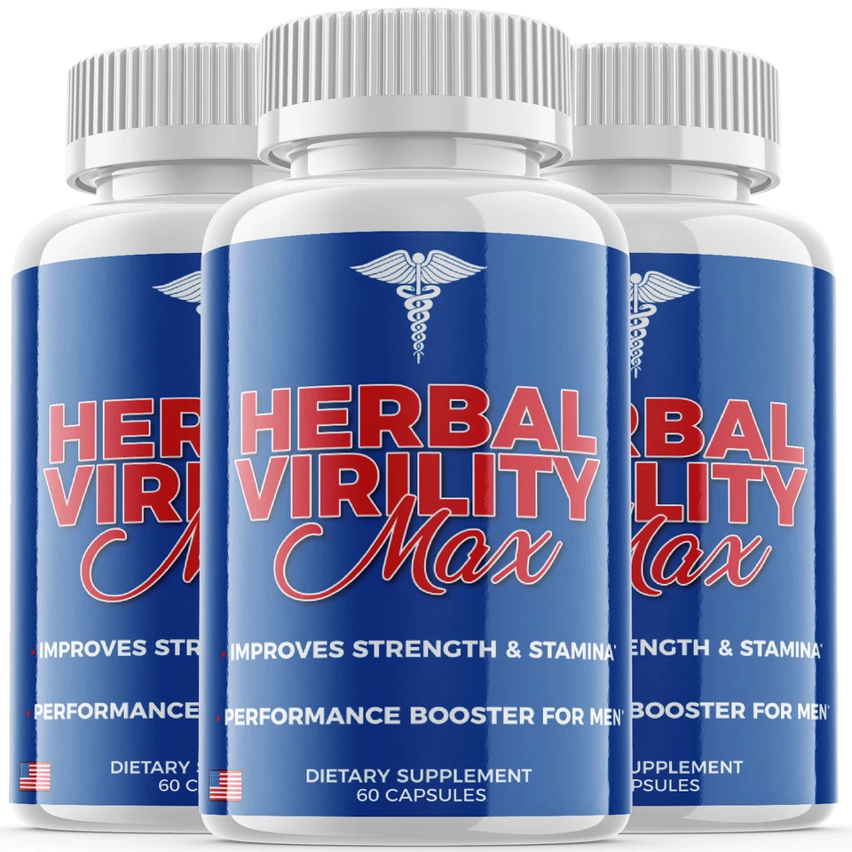 (3 Pack) Herbal Virility Max Men Pills for Male Support & Energy (180 Capsules)  - Image 1 of 4