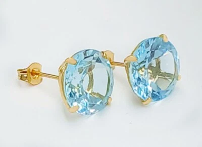 PENDIENTES TACHUELAS AGUAMARINA 8,76 Cts GENUINOS ORO 14K - Servicio de tasación gratuito Foto 1 de 4