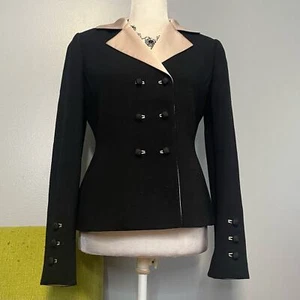 Carlisle Black Wool Cream Silk Double Breasted Blazer Jacket 0 - Picture 1 of 6