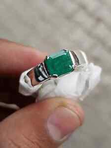 2 Ct Emerald Cut Natural Green Emerald Men's Engagement Ring 14K White Gold Over