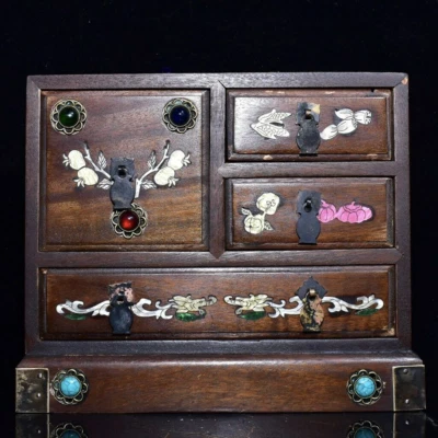 Exquisito gabinete chino con incrustaciones de palo de rosa natural tallado a mano 25902 Foto 1 de 4