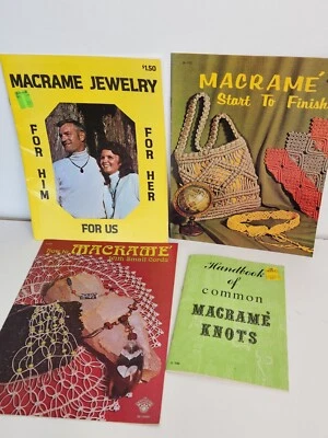 Macrame Jewelry Bags Gifts Patterns Booklet Lot Vtg 70s Handbook Common Knots - Image 1 of 4