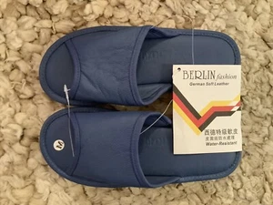 Brand New Soft Grain Lightweight Leather Sliders Berlin Brand Size 6 Mid Blue - Picture 1 of 5