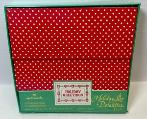 NOS vintage POSTALETTE NATALIZIE HALLMARK rosso e bianco a pois 12 banconote e sigilli - Foto 1 di 2
