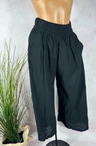NEU leichte LEINENMIX HOSE 7/8 coulotte Italy weites Bein SCHWARZ 36 38 - Bild 1 von 4