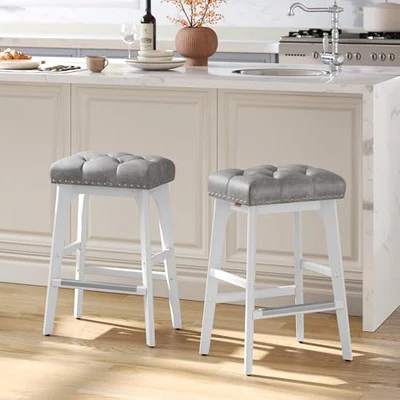  Bar Stools Set of 2, Counter Height Saddle Bar Stools, 26-Inch Backless  - Image 1 of 4