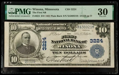 Fr#624 1902 $1 US The 1st National Bank of Winona MN National Currency PMG 30 VF - Image 1 of 2