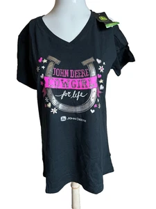 John Deere Women's Black "Cowgirl For Life" T-Shirt Size XL Lucky Horseshoe NWT - Picture 1 of 8