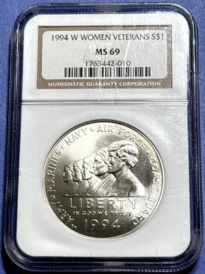1994-W $1 Women Veterans Memorial Commemorative Dollar NGC MS69 - Image 1 of 3
