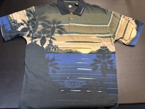 Tabasco Hot Sauce Polo Shirt Large Sunset Beach Palmen Allover Print Design - Bild 1 von 18