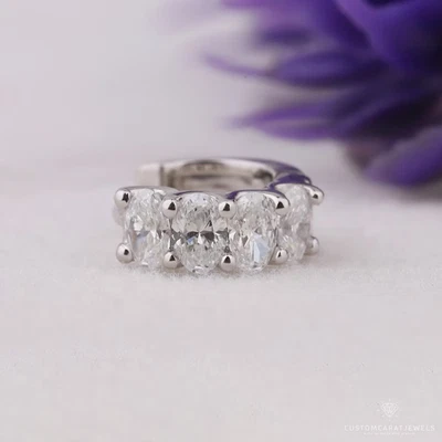 4.00 Ct Oval-Cut G/VS1 Lab Grown Diamond Hoop Huggie Earring 14k White Gold - Image 1 of 4