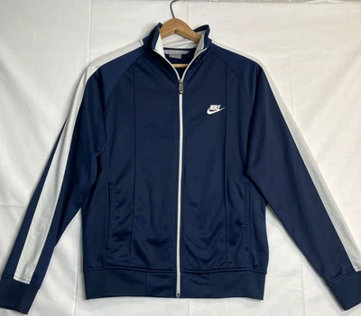 Chaqueta Nike Para Hombre Mediana Azul Blanca Cremallera Completa Pista Atlética Swoosh Estilo Vintage Foto 1 de 4