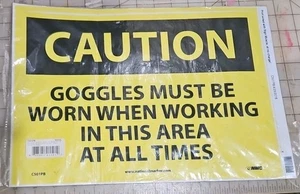OSHA ACHTUNG: BRILLE MUSS BEIM ARBEITEN GETRAGEN WERDEN| Laminierter Vinyl-Aufkleber Sticker - Bild 1 von 6