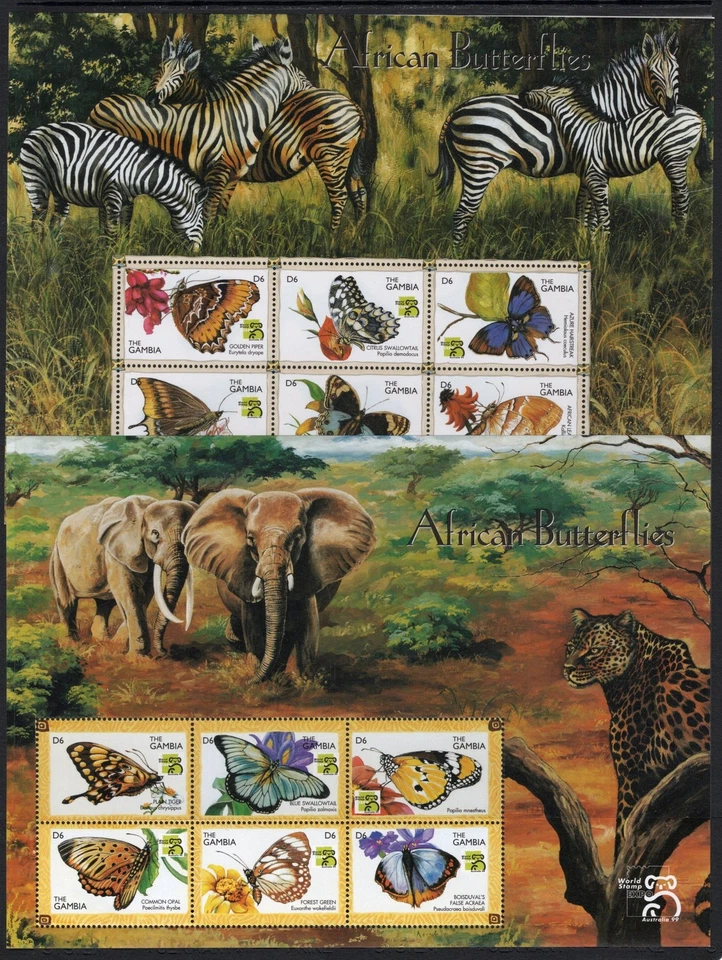 Sello Gambia 2102-2103 - Mariposas en flores Foto 1 de 1