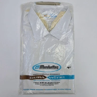 Vintage 1970s MANHATTAN Dura Wite Zip Clean Permanent Press Shirt Sz 15 1/2 NOS - Image 1 of 4