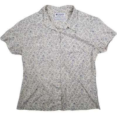 Camisa Columbia 100% Algodón Botón Frontal Mujer’s Mediana Manga Corta Estampado Floral Foto 1 de 4