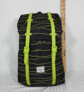Herschel Drawstring Closure Flap Double TheStrap Backpack. Black & Green. - Picture 1 of 24